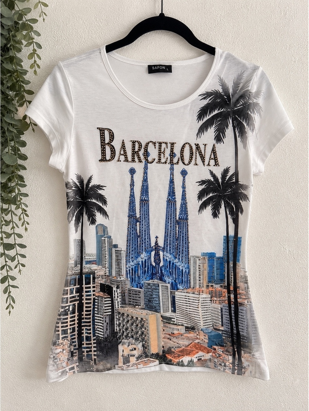 Y2K Barcelona Rhinestone Graphic Tee
